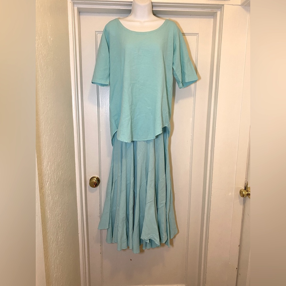 EUC TOP ONLY True Vintage 100% Cotton Drawstrings of Malibu Teal Open Back Top